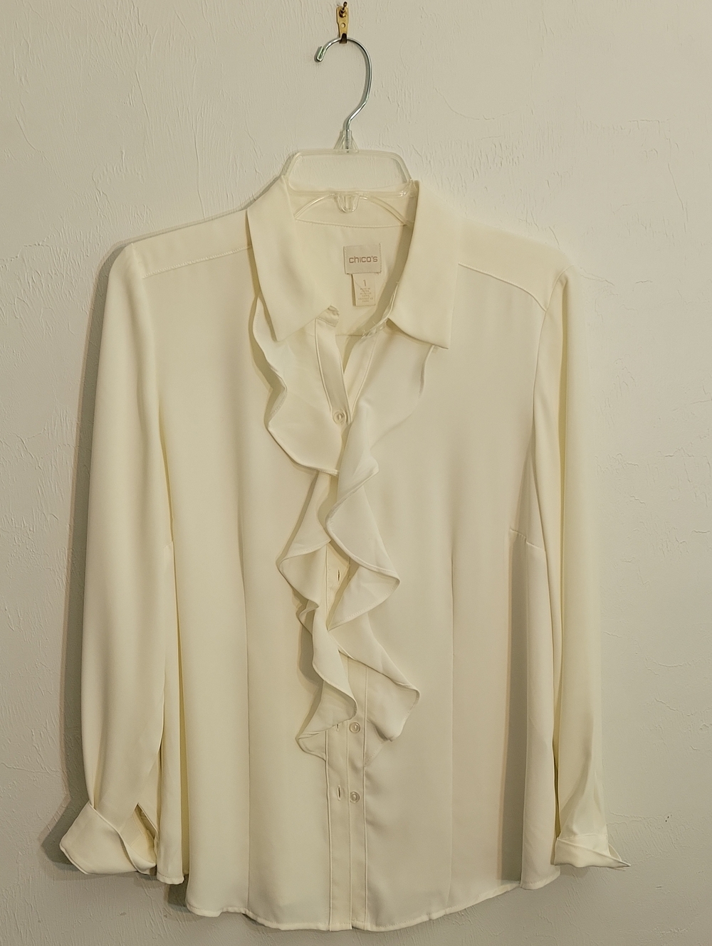 Chico's Cream Ruffle-Front Button Down Blouse
